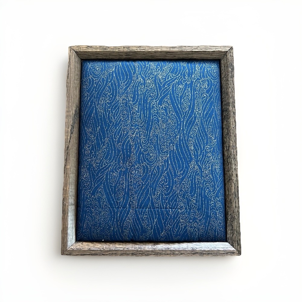 Rustic Wood Framed Padded Brooch Pin Jewelry Display Board Blue Fabric Holder